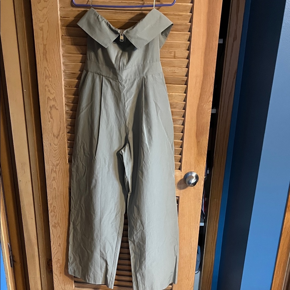 Zara Sage Green pleated strapless Jumpsuit